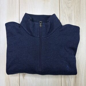 Polo Ralph Lauren Men's Navy Blue Quarter Zip Herringbone Pullover Sweater Large